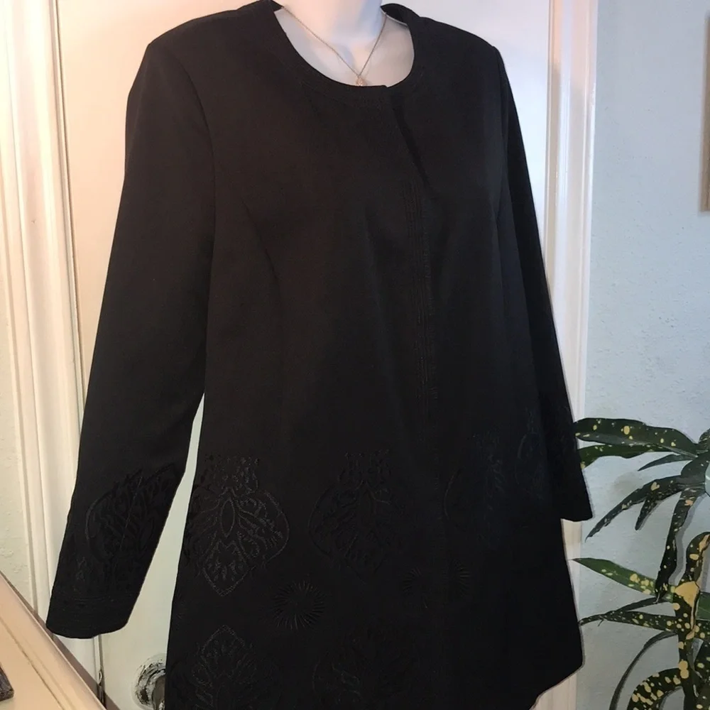 Peter Nyjard Black Embroidered Longline Coat Size 12